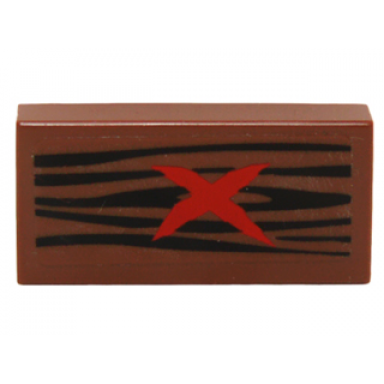 reddish brown tile 1 x 2 with wood grain and red x pattern sticker - set 70014