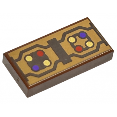 reddish brown tile 1 x 2 with dark brown rectangle and angled lines and dark purple gold and red dots pattern brickheadz albus dumbledore robe trim