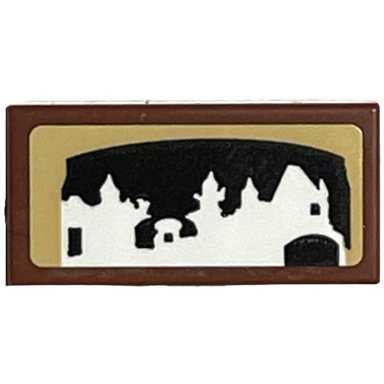 reddish brown tile 1 x 2 with white set 4730 the chamber of secrets silhouette on black and tan background pattern sticker - set 76405