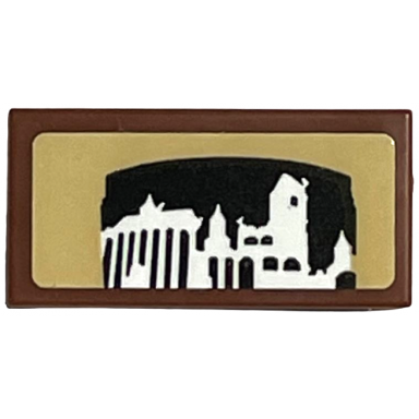 reddish brown tile 1 x 2 with white set 4709 hogwarts castle silhouette on black and tan background pattern sticker - set 76405
