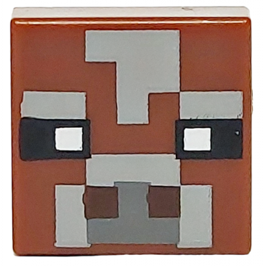 reddish brown tile 1 x 1 with black white and dark brown squares and pixelated dark bluish gray and light bluish gray pattern minecraft micromob cow face