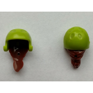 reddish brown mini doll hair combo hair with hat ponytail with molded lime ski helmet pattern