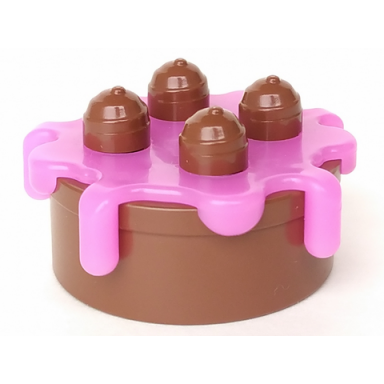 reddish brown duplo cake with trans-dark pink frosting