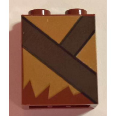 reddish brown brick 1 x 2 x 2 with inside stud holder with medium nougat fur and dark brown strap pattern