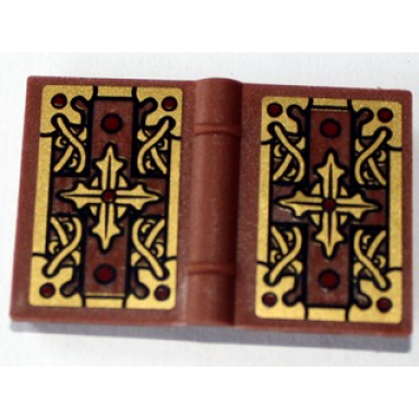 reddish brown minifigure utensil book 2 x 3 with gold cross pattern stickers - set 79010