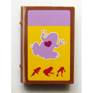 reddish brown minifigure utensil book 2 x 3 with biology textbook with frog and heart pattern sticker - set 41005