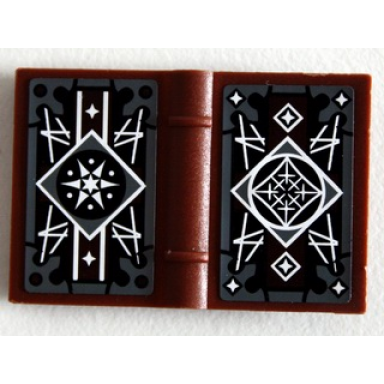 reddish brown minifigure utensil book 2 x 3 with white symmetric stars and lines pattern stickers - set 10237