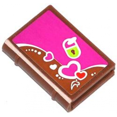 reddish brown minifigure utensil book 2 x 3 with hearts and lime lock pattern sticker - set 41039