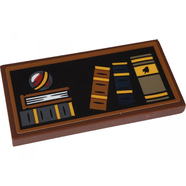 reddish brown tile modified 2 x 4 inverted with books with dark orange frame on black background pattern sticker - set 76409