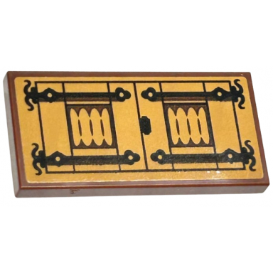 reddish brown tile modified 2 x 4 inverted with medium nougat cupboard doors with black hinges pattern sticker - set 76412