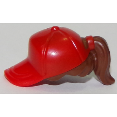 reddish brown minifigure hair combo hair with hat ponytail with molded red ball cap pattern
