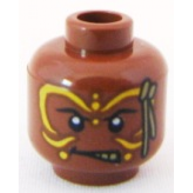reddish brown minifigure head potc cannibal yellow face paint pattern