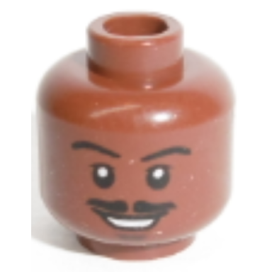 reddish brown minifigure head moustache thin split smile eyebrows eyes with white pupils pattern sw lando