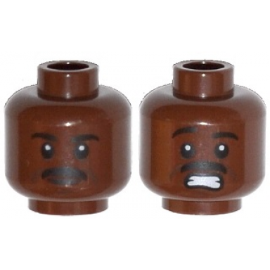 reddish brown minifigure head dual sided moustache white pupils determined scared with teeth pattern