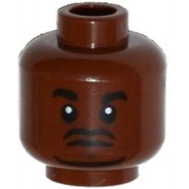 reddish brown minifigure head black beard and eyebrows goatee pupils dark bluish gray lines under eyes pattern barry