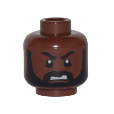 reddish brown minifigure head beard black full with sideburns white pupils open mouth grimace pattern