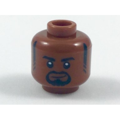 reddish brown minifigure head black eyebrows sideburns and goatee lopsided grin pattern