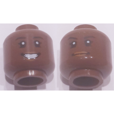 reddish brown minifigure head dual sided female black eyebrows red lips open mouth smile determined pattern mae jemison