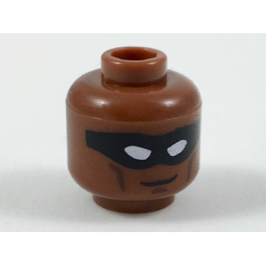 reddish brown minifigure head black eye mask with white eye holes dark brown cheek lines pattern