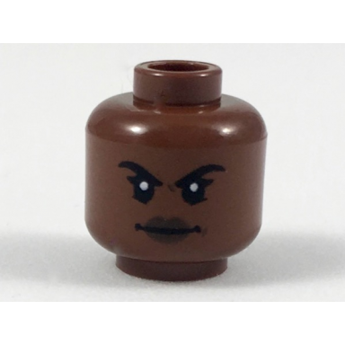 reddish brown minifigure head female black eyebrows dark brown lips neutral expression pattern