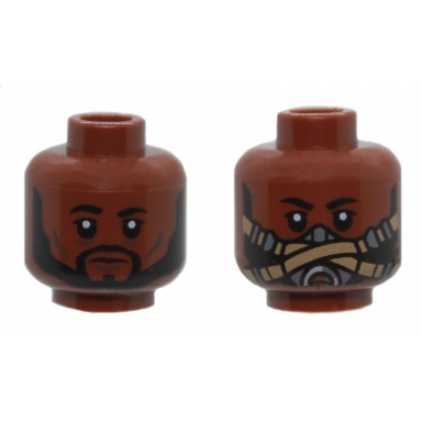 reddish brown minifigure head dual sided black eyebrows beard closed mouth pilot breathing mask pattern