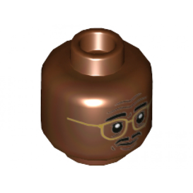 reddish brown minifigure head dual sided gold rimmed glasses black moustache calm scared pattern