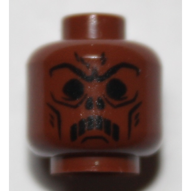 reddish brown minifigure head alien with hp death eater skull mask pattern