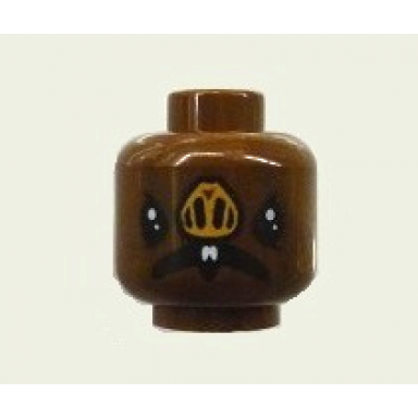 reddish brown minifigure head alien with sw kabe white fangs nose with 4 nostrils open mouth pattern