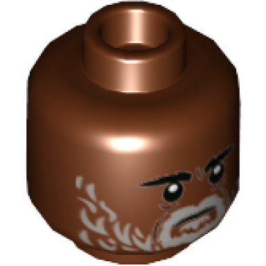 reddish brown minifigure head black eyebrows eyes with white pupils light bluish gray beard pattern sw greef karga