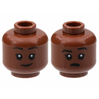 reddish brown minifigure head dual sided child black eyebrows smirk open mouth with left eyebrow raised pattern