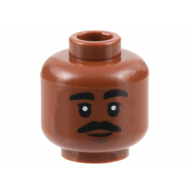 reddish brown minifigure head black eyebrows and moustache chin dimple smile pattern