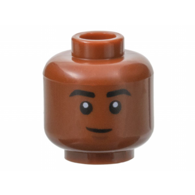 reddish brown minifigure head black eyebrows dark brown chin dimple lopsided grin pattern