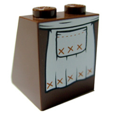 reddish brown slope 65 2 x 2 x 2 with bottom tube with minifigure dress skirt robe apron with black pocket pattern