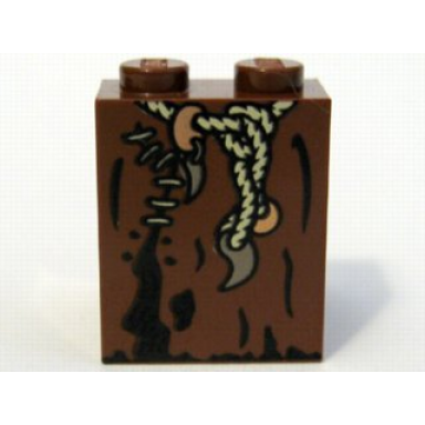 reddish brown slope 65 2 x 2 x 2 with bottom tube with minifigure dress skirt robe rope belt tatters and stitches pattern