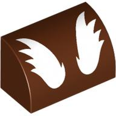 reddish brown slope curved 1 x 2 with white fur pattern rocket raccoon eyebrows