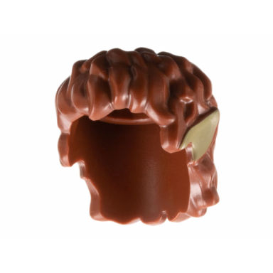 reddish brown minifigure hair mid-length tousled with dark tan pointed ears pattern