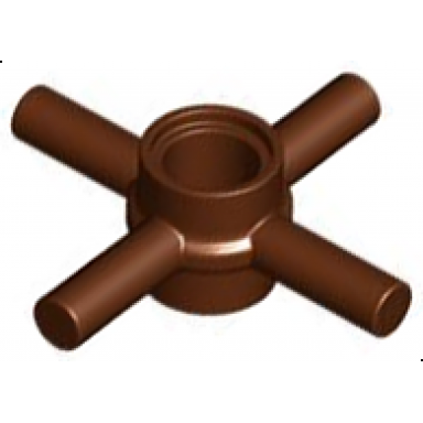 reddish brown technic pin connector hub with 4 bars and through pin hole