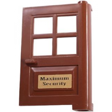reddish brown door 1 x 4 x 5 with 4 panes and maximum security pattern sticker - set 7785