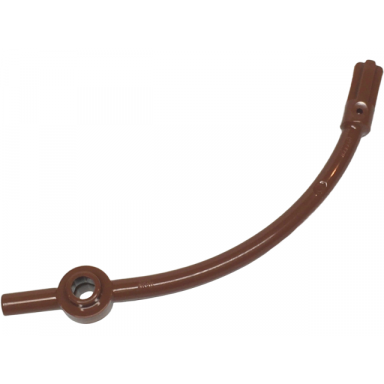 reddish brown bar curved with axle 1l and 1 x 1 round plate end