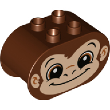 reddish brown duplo brick 2 x 4 x 2 rounded ends with monkey face pattern