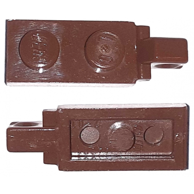 reddish brown hinge plate 1 x 2 locking with 1 finger on end with bottom groove