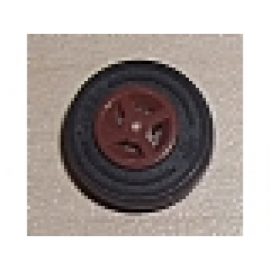reddish brown wheel 8mm d x 6mm with black tire 14mm d x 4mm smooth small single with number embossed on side 4624 59895