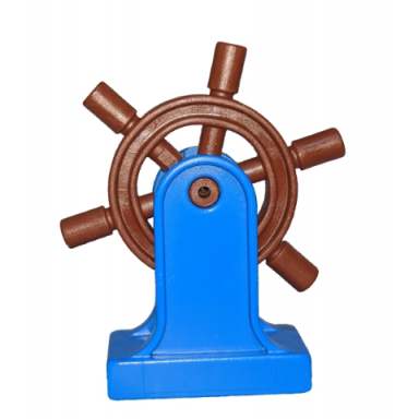 reddish brown duplo boat helm ships wheel with blue support 4658 4657