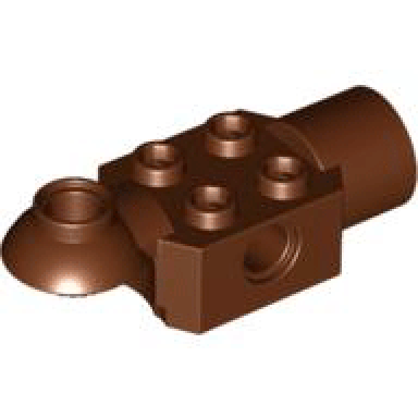 reddish brown technic brick modified 2 x 2 with pin hole rotation joint ball half horizontal and rotation joint socket