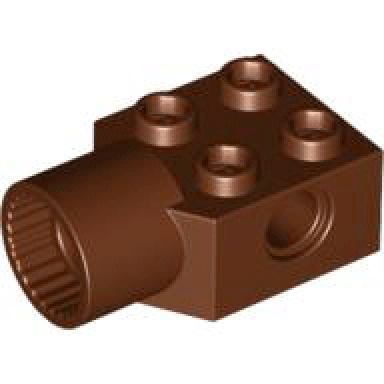 reddish brown technic brick modified 2 x 2 with pin hole and rotation joint socket