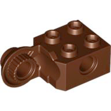 reddish brown technic brick modified 2 x 2 with pin hole and rotation joint ball half vertical