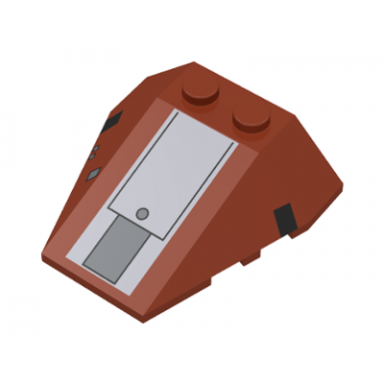reddish brown wedge 4 x 4 triple with stud notches with dark bluish gray rectangle and dot on light bluish gray background pattern boba fetts slave i - mini hull plates