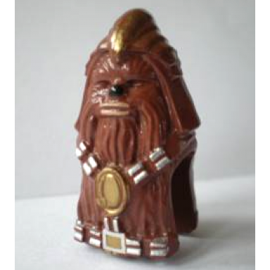 reddish brown minifigure head modified sw wookiee warrior with gold and silver pattern