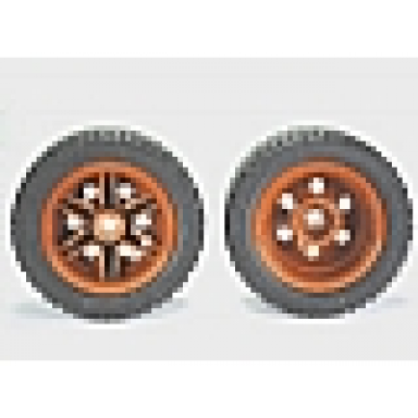 reddish brown wheel 30.4mm d x 20mm with no pin holes and reinforced rim with black tire 43.2 x 22 zr 56145 44309