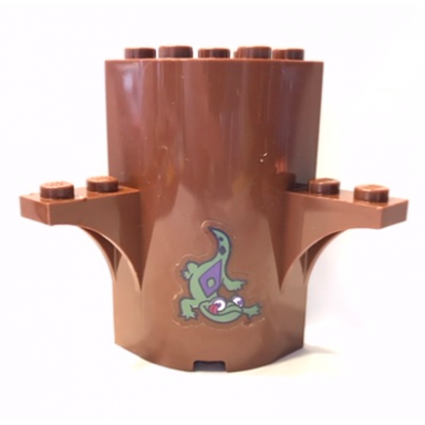 reddish brown cylinder quarter 3 x 3 x 5 with 1 x 1 cutout and 2 arch tops with sand green salamander bruni pattern sticker - set 41164